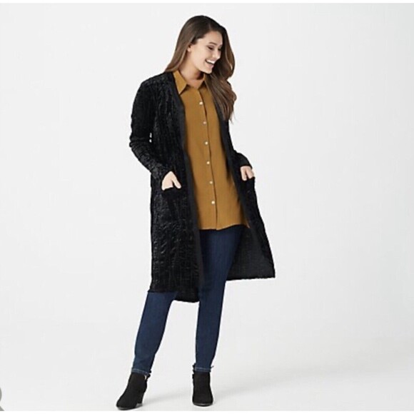 LOGO Lori Goldstein Duster Large Textured Velvet Cardigan Lagenlook Regencycore - Picture 2 of 14